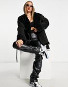 Na-kd Aviator Coat In Black-orange