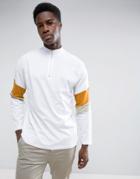 Asos Oversized Long Sleeve T-shirt With Zip Neck And Retro Panelling - White