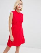 Asos Aline Dress With Pleated Yoke Front - Red