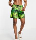 Collusion Leaf Print Swim Shorts In Green