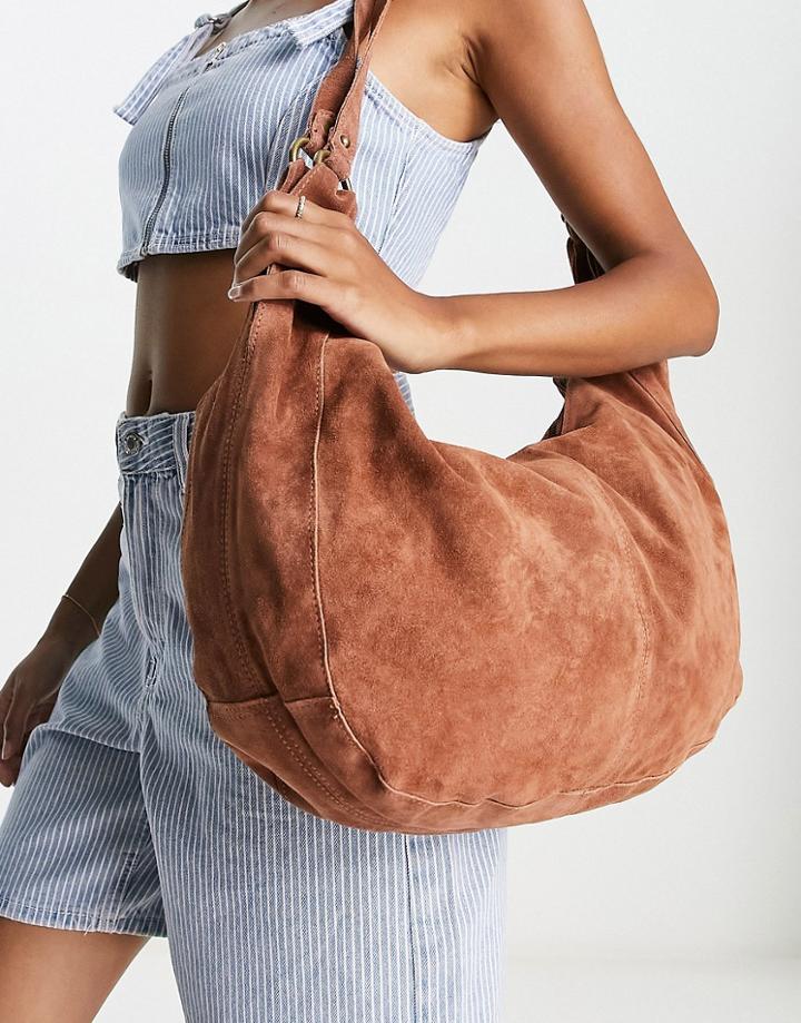 Free People Roma Suede Tote Bag In Rust-brown