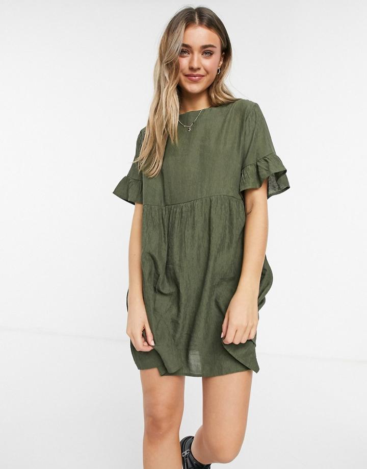 Lola May Smock Dress In Khaki Mini-green