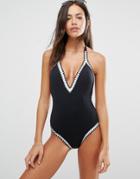 Seafolly Summer Vibe Deep Plunge Black Swimsuit - Black