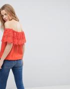 Brave Soul Linda Crochet Bardot Top - Red