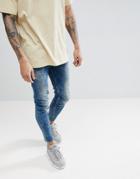 Pull & Bear Carrot Fit Jeans In Acid Wash Blue - Blue