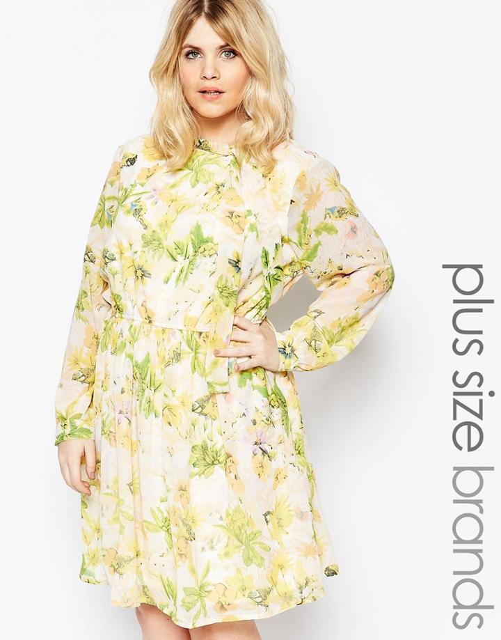 Yumi Plus Floral Pussy Bow Dress - Cream