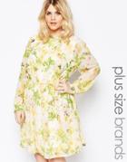 Yumi Plus Floral Pussy Bow Dress - Cream