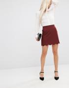 Asos A-line Mini Skirt With Scallop Hem - Port