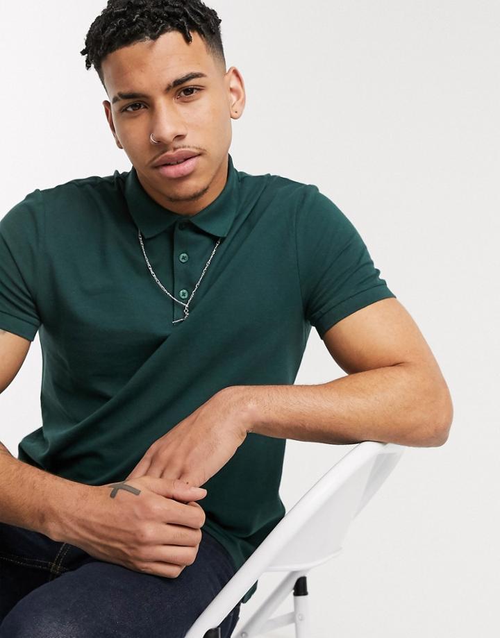 Asos Design Organic Pique Polo In Green