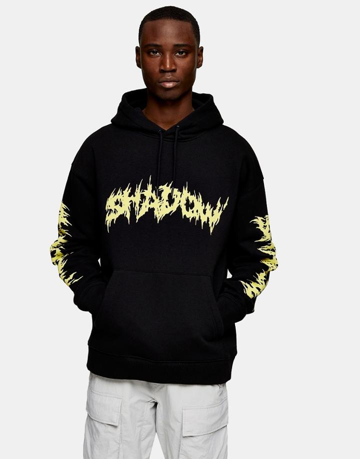 Topman Shadow Print Hoodie In Black