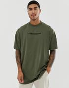 Asos Design Oversized Super Longline T-shirt With Authentic City Print-green