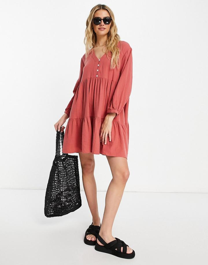 Madewell Tiered Button Down Dress In Coral-pink