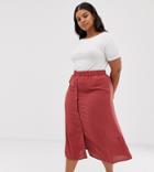 Vero Moda Curve Aware Midi Skirt With Button Through In Washed Red-brown