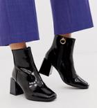 Asos Design Wide Fit Reed Heeled Ankle Boots In Black Patent - Black