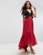Asos Maxi Tulle Skirt With Tiered Hem - Red