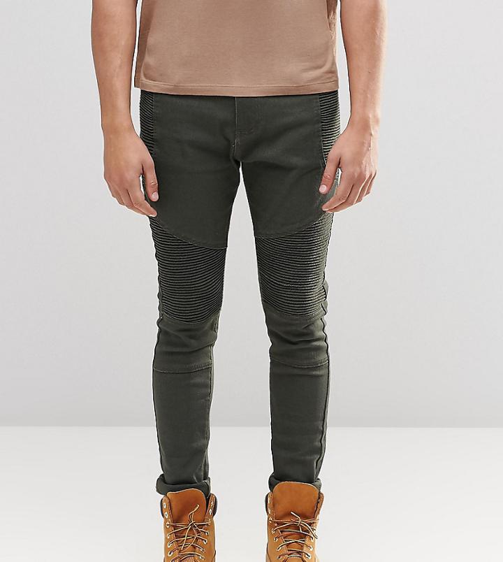 Liquor N Poker Super Skinny Jeans Biker Khaki - Green