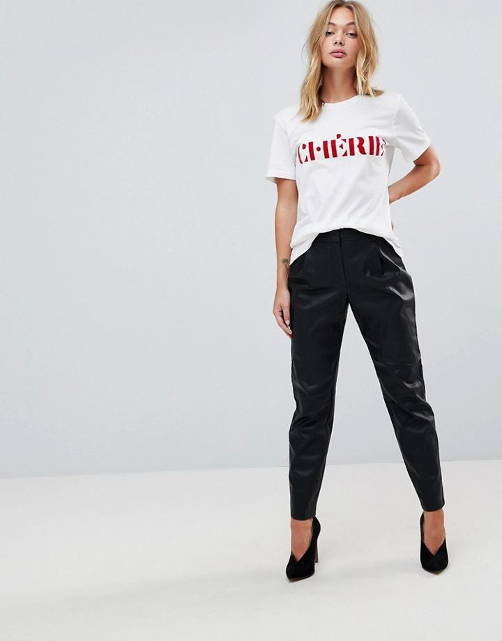 First & I Faux Leather Peg Leg Pants - Black