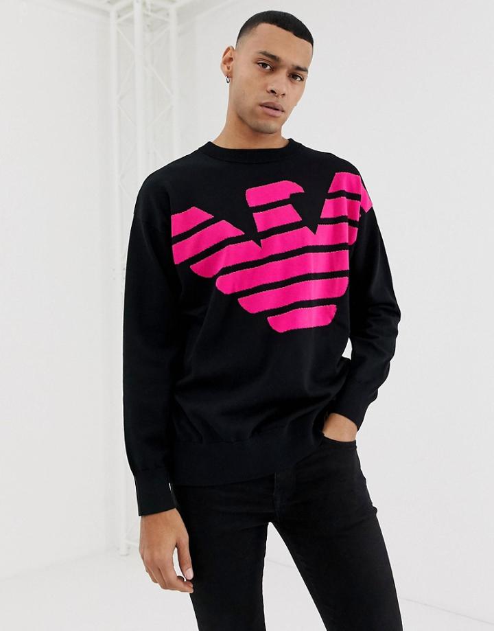 Emporio Armani Large Logo Knitted Sweater In Black - Black