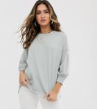 Asos Design Washed Sweatshirt With Wide Sleeve In Sage-green