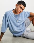 Asos Design Oversized T-shirt In Blue Towelling With Piping Detail-blues