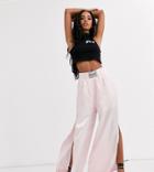 Sixth June Wide Leg Pants With Logo Waistband In Satin-pink