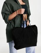 Mango Large Tote Bag In Black Leather