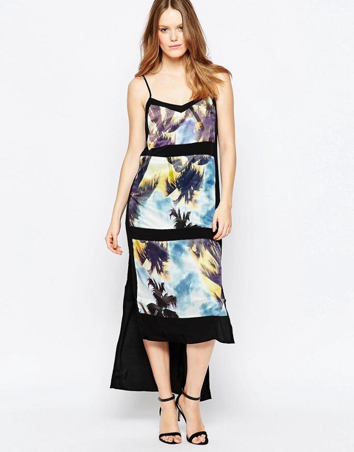 Suboo Palm Print Paneled Maxi Dress - Blue