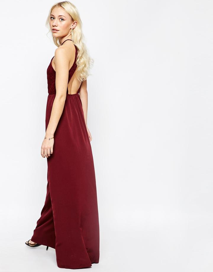 Vila Halterneck Maxi Dress With Cut Out Back - Burgandy