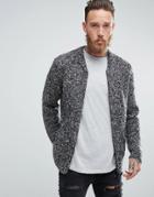 Asos Heavyweight Knitted Textured Bomber In Charcoal - Gray