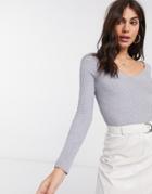 Asos Design V Neck Ribbed Sweater-grey
