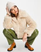 Topshop Short Fur Coat In Cream-neutral