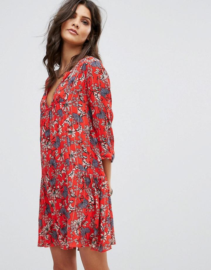 Ba & Sh Floral Print Smock Dress - Red
