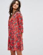 Ba & Sh Floral Print Smock Dress - Red