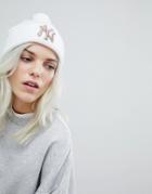 New Era Ribbed Beanie With Rose Gold Embroidery - White