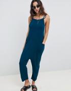 Asos Design Jersey Minimal Jumpsuit With Ties - Blue