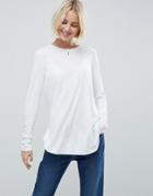 Asos Crew Neck Long Sleeve Top With Curve Hem - White