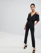 Liquorish Cold Shoulder Tailored Jumpsuit-black
