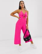 Asos Design Knot Front Strappy Halter Jumpsuit-red