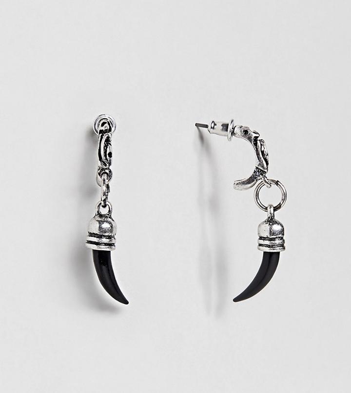 Reclaimed Vintage Inspired Hoop Earring With Black Tusk Charm Exclusive To Asos - Silver