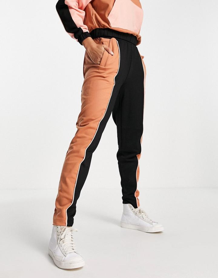 Fred Perry Color Block Sweatpants In Black And Orange - Part Of A Set
