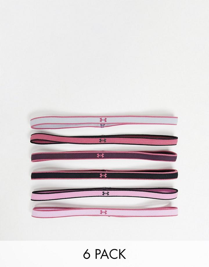 Under Armour Training 6 Pack Mini Headbands In Pink And Purple-multi