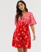 Influence Swing Dress In Mixed Floral Print-multi