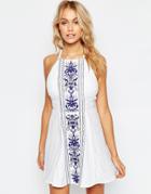 Asos Panel Embroidered High Neck Cross Back Beach Dress