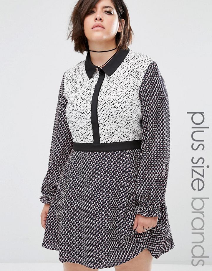 Alice & You Mix And Match Printed Dress With Contrast Collar Detail - Multi