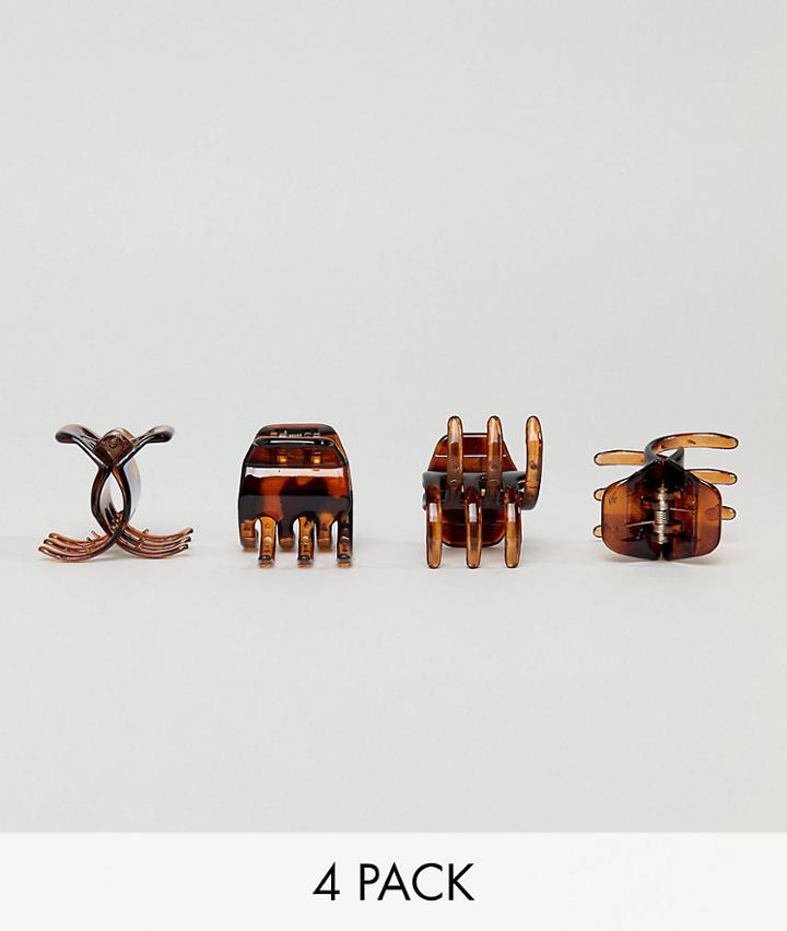 Asos Design Pack Of 4 Large Hair Claws-brown