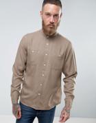 Asos Regular Fit Viscose Shirt With Grandad Collar In Khaki - Green
