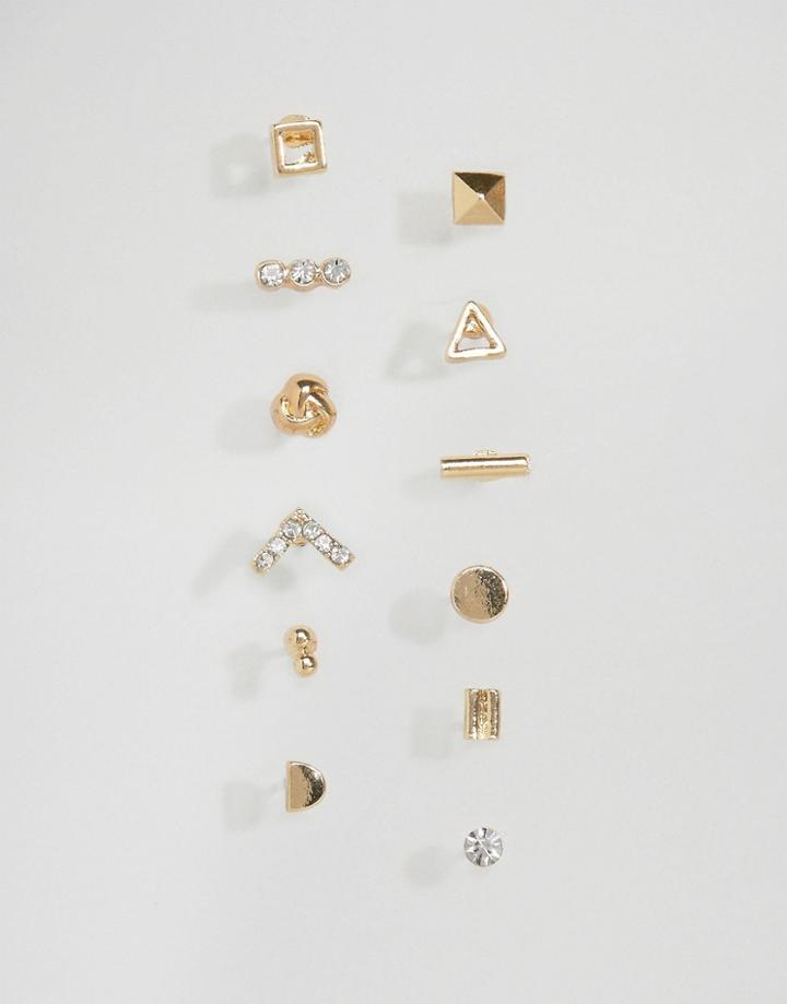 Asos Pack Of 12 Single Mismatch Mini Stud Earrings - Gold