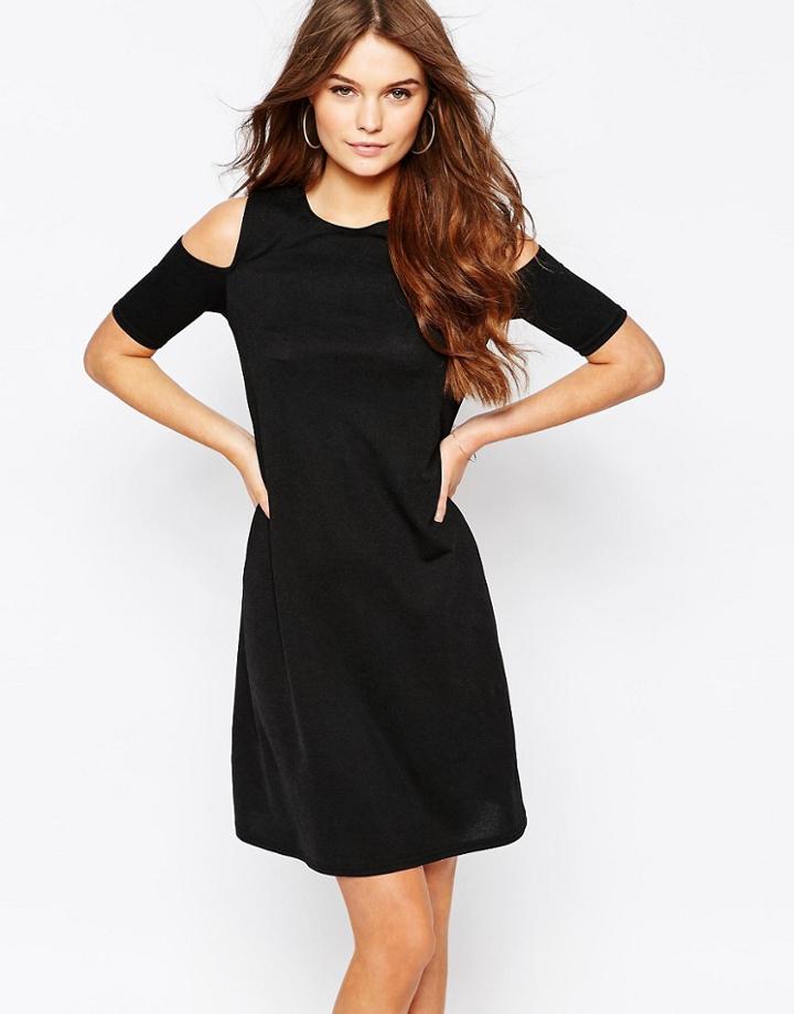 New Look Cold Shoulder Swing Dress - Black