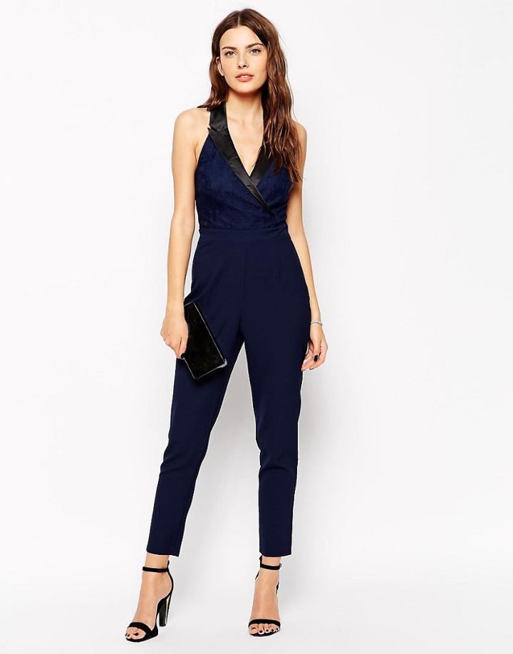 Michelle Keegan Loves Lipsy Tuxedo Jumpsuit - Black