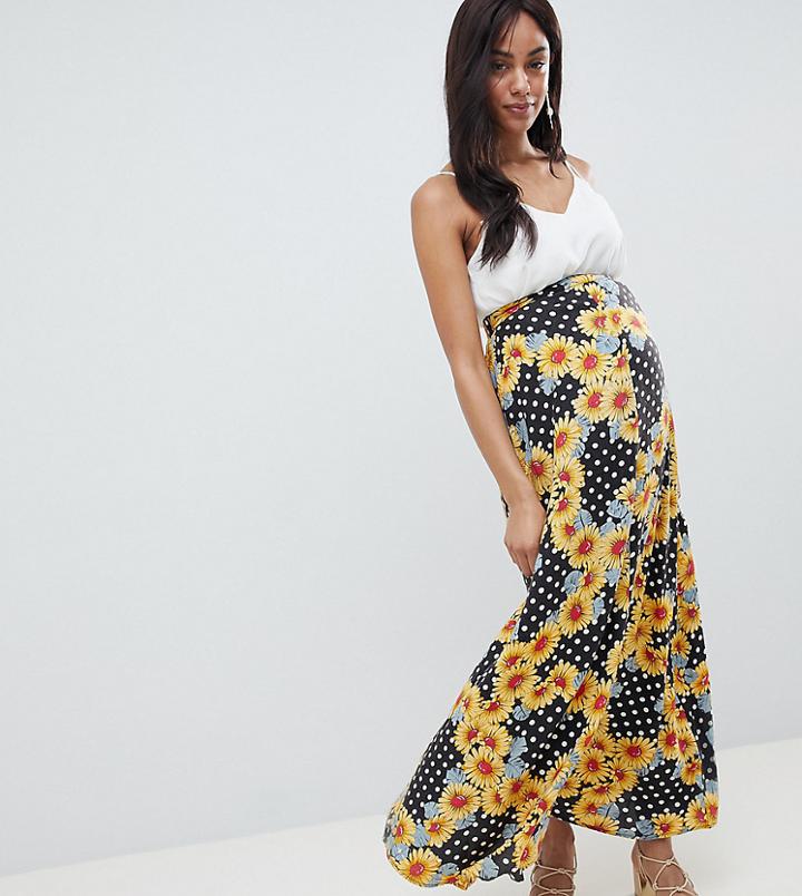 Asos Design Maternity Maxi Skirt In Daisy Polka Dot - Multi